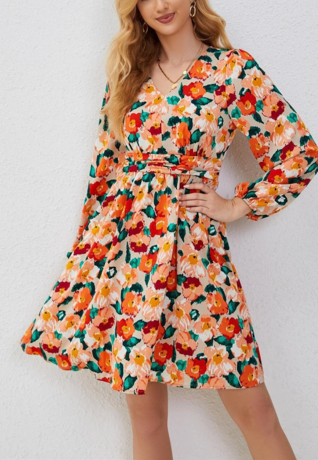 V Neck Multicolor Floral Dress