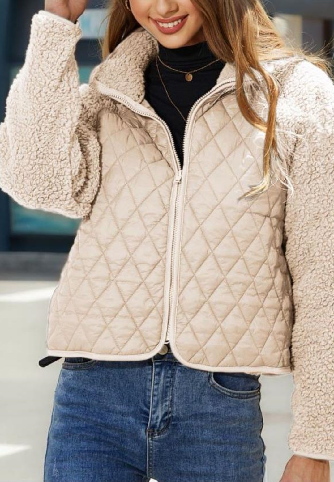 Anna-Kaci Women's Zip-Up Jacket with 3D Floral Pattern and Elastic Hem
