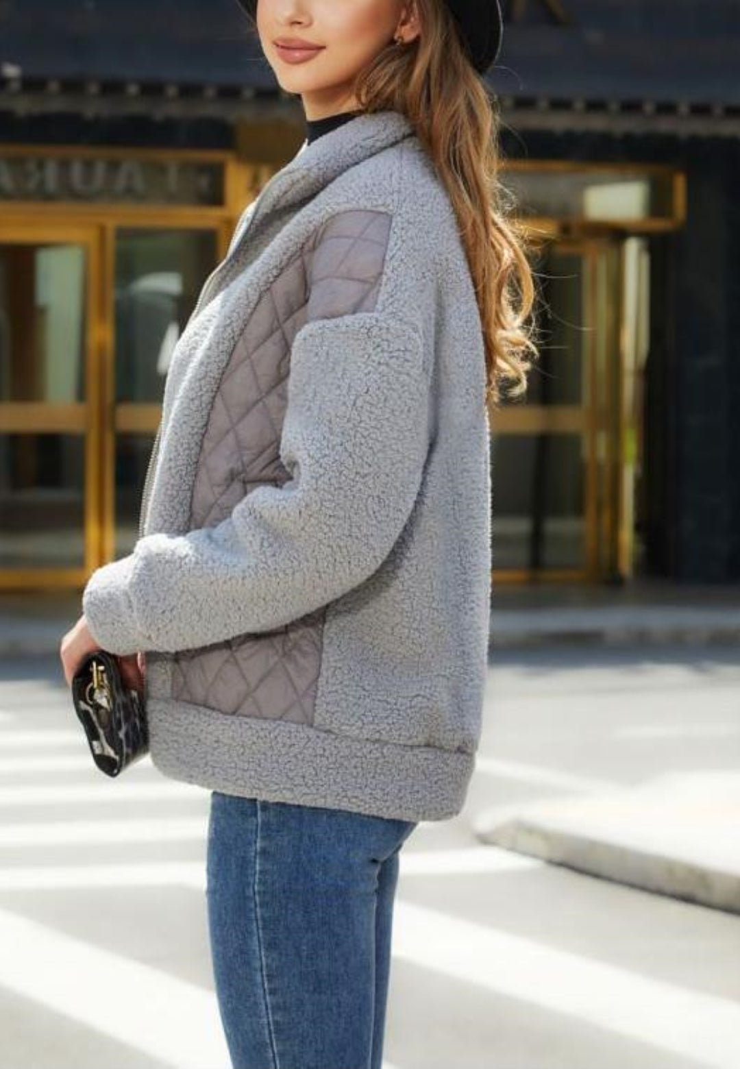 Zip-Up Quilted Detail Teddy Jacket