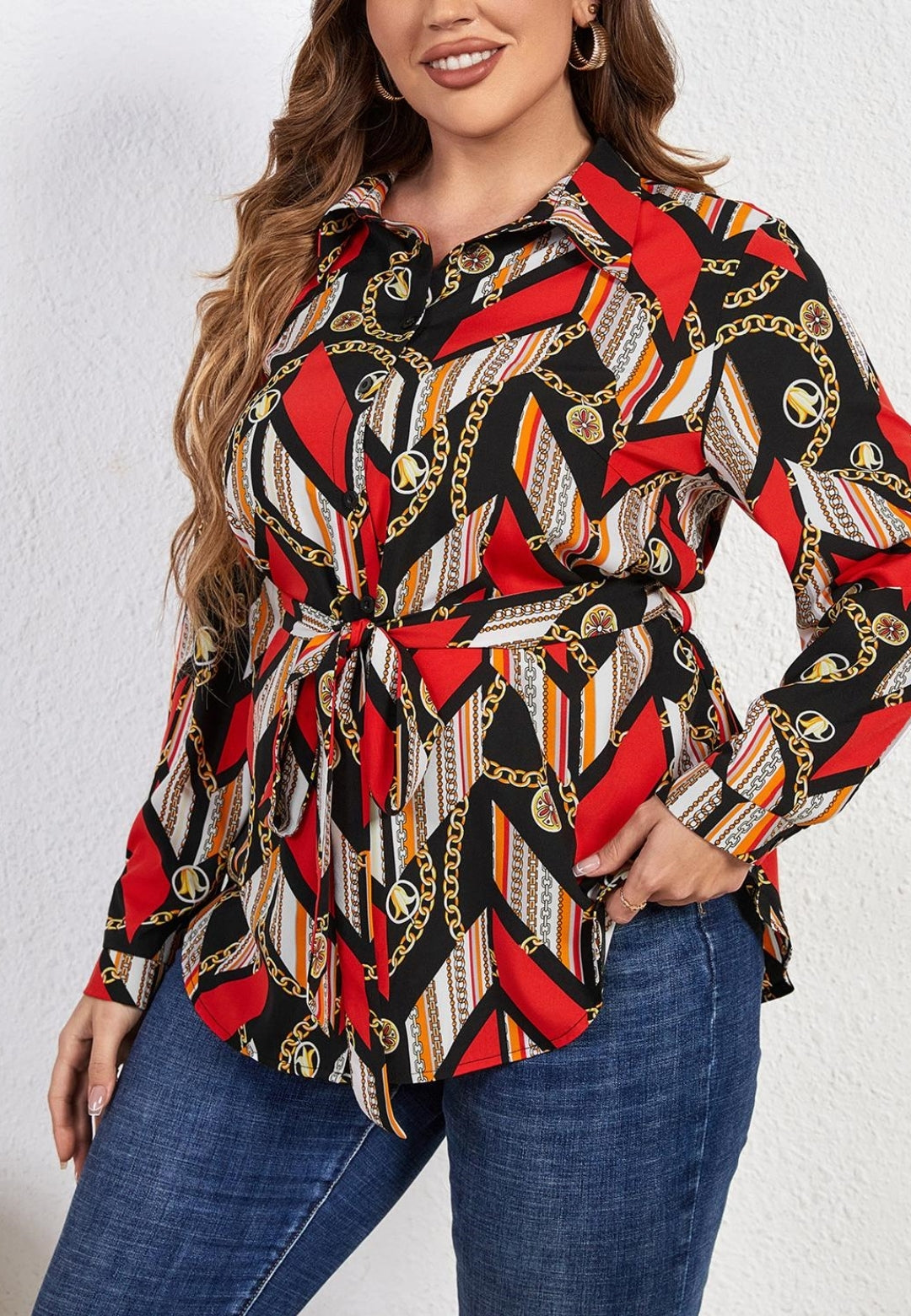 Camisa polo con estampado de bufanda Plus