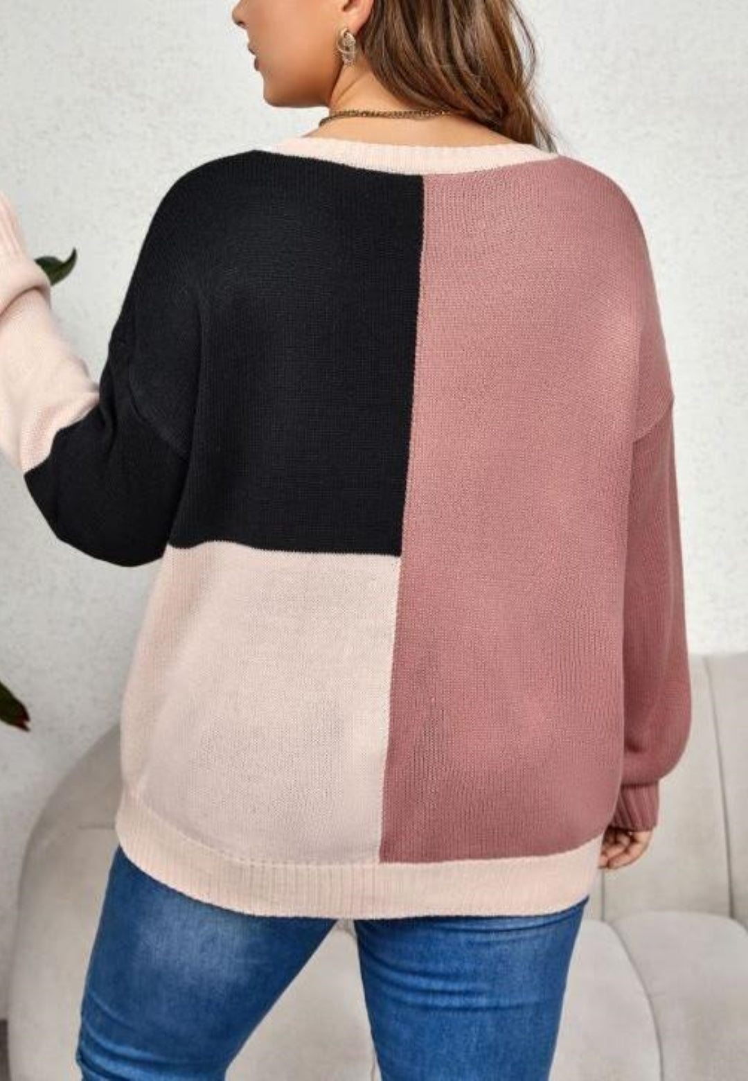 Plus Color Block Knit Sweater
