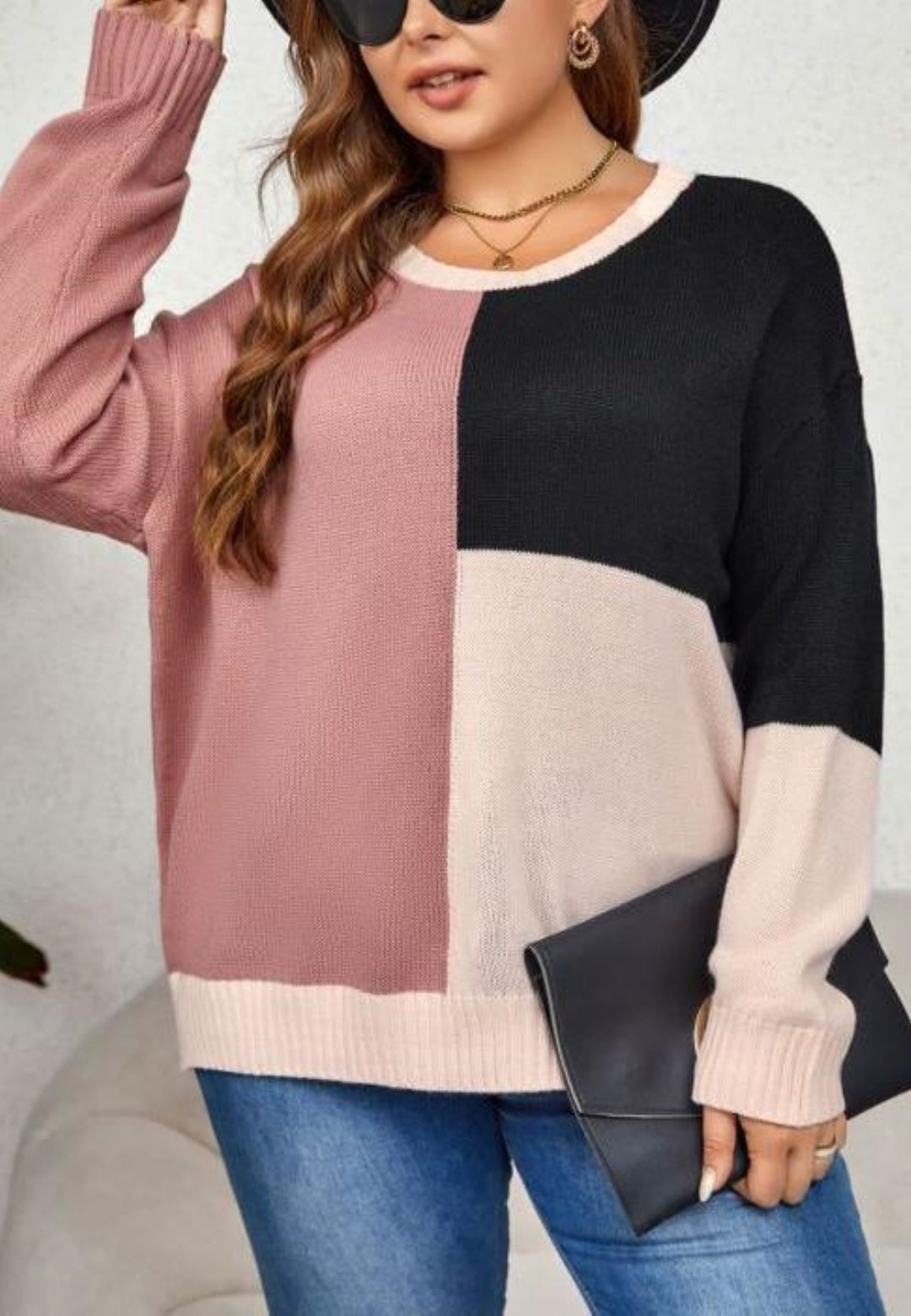 Plus Color Block Knit Sweater