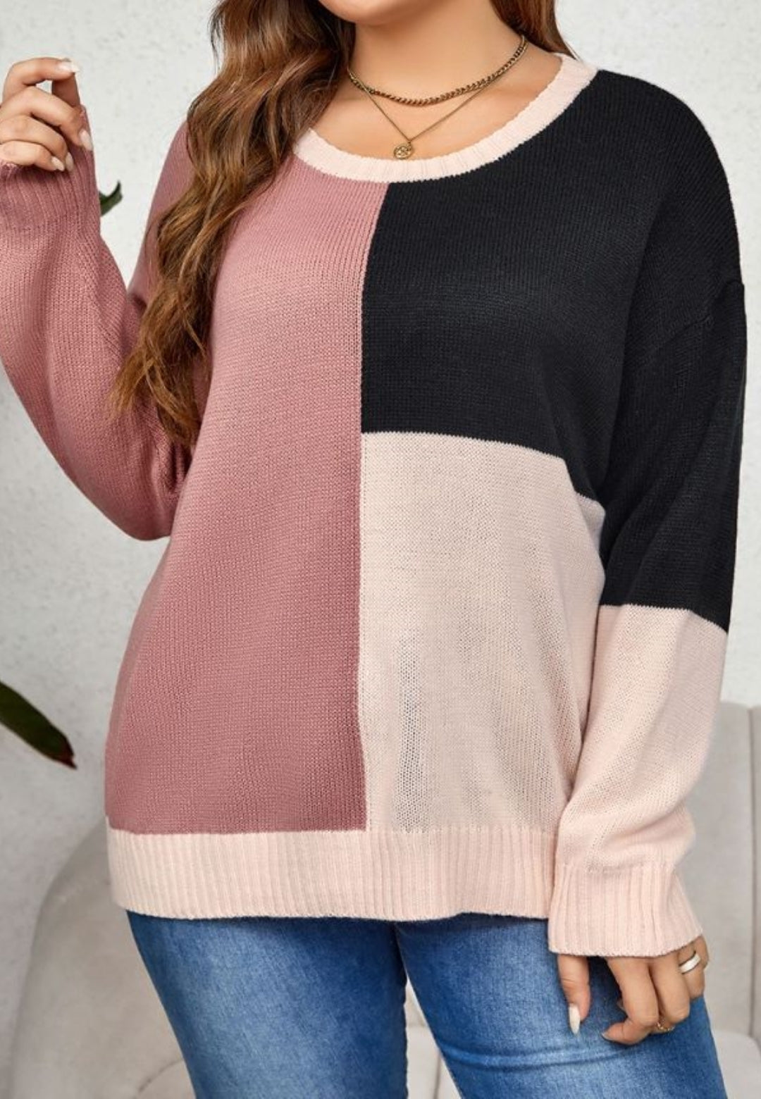 Plus Color Block Knit Sweater