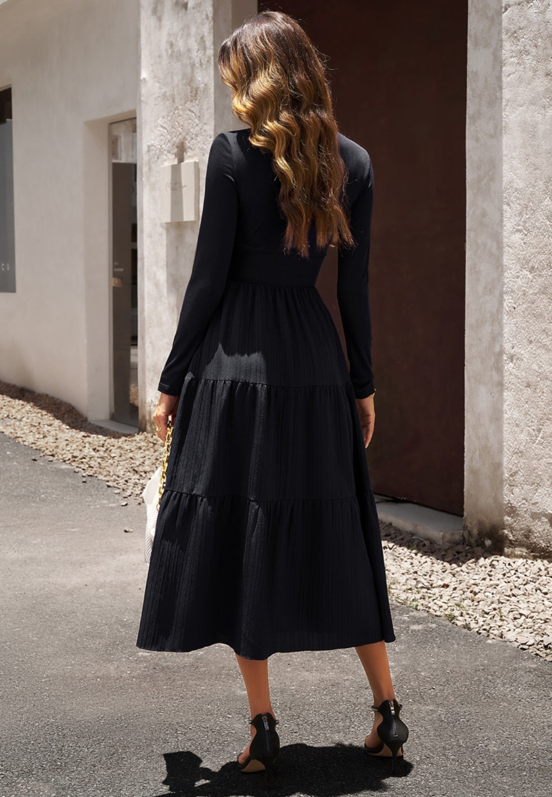 Surplice Neck Pleated Tiered Dress