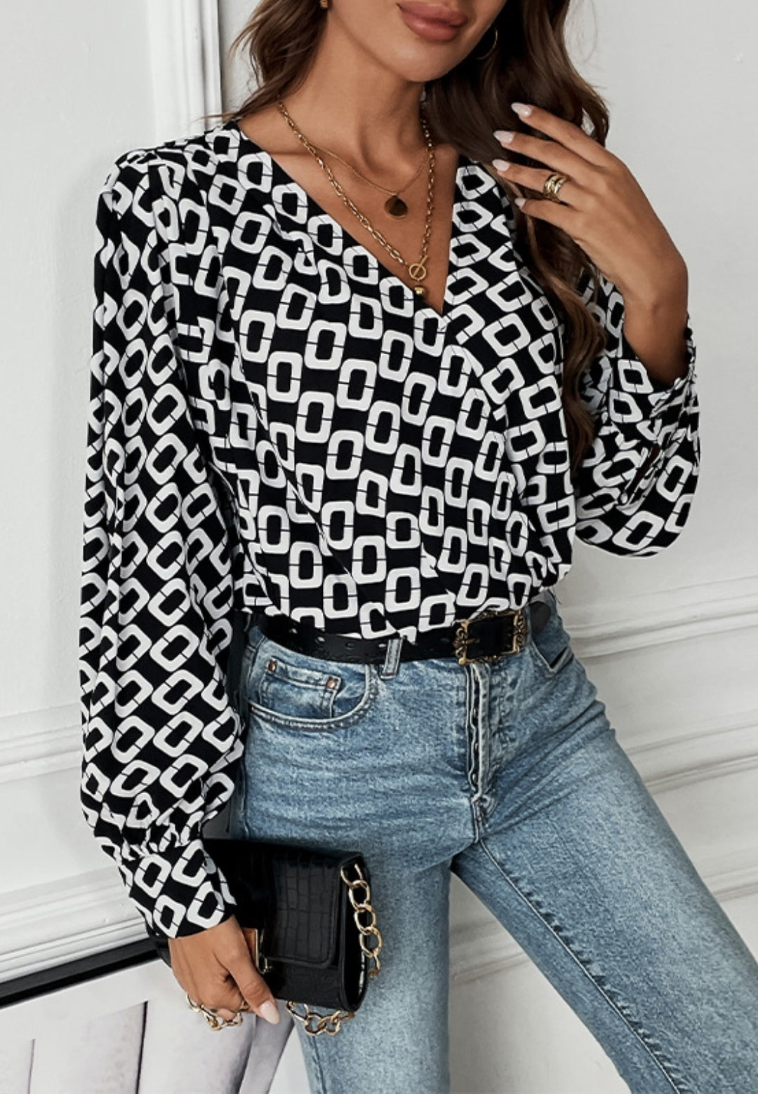 Geometric Print Long Sleeve Bodysuit