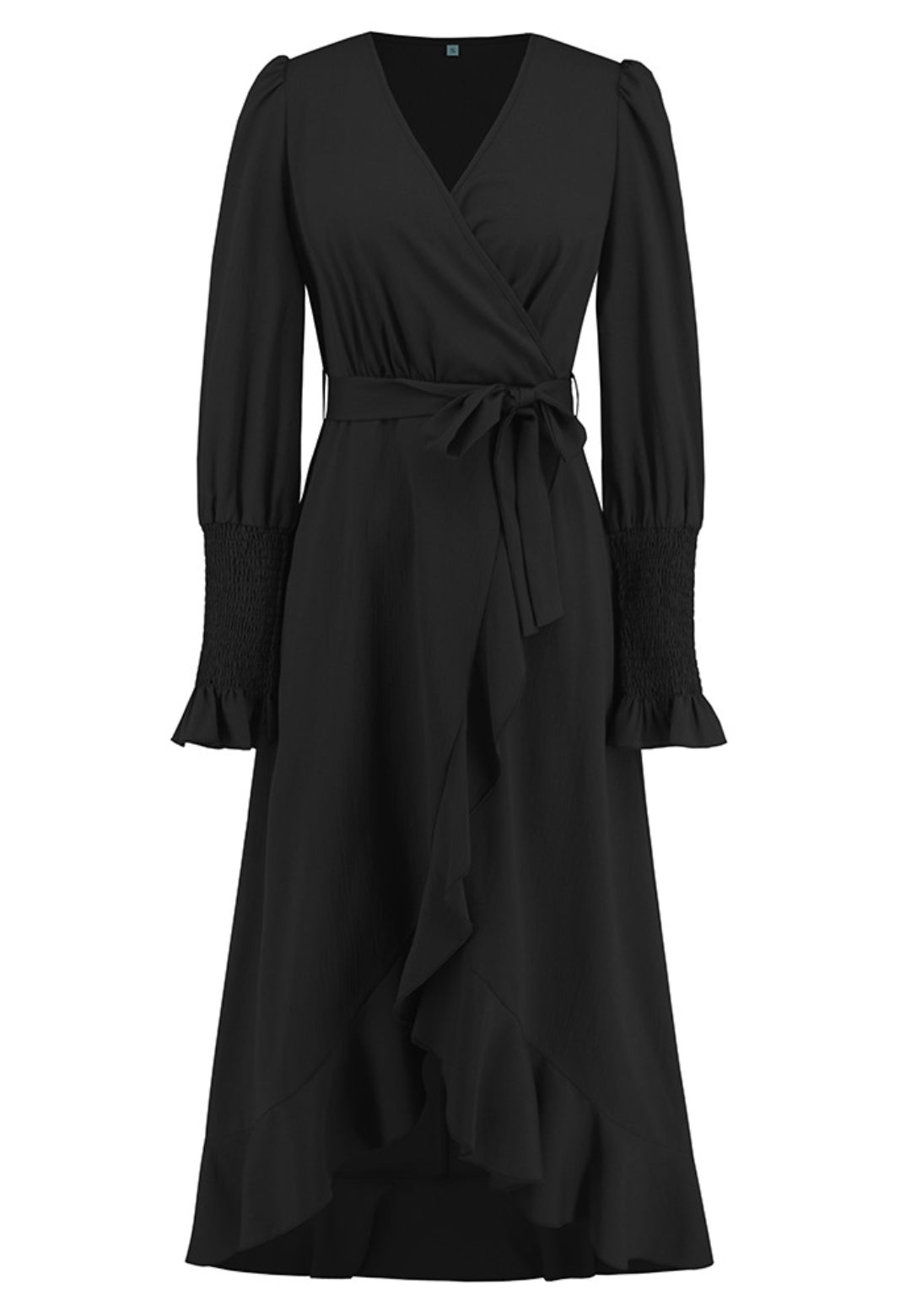 Vestido midi cruzado con dobladillo con volantes