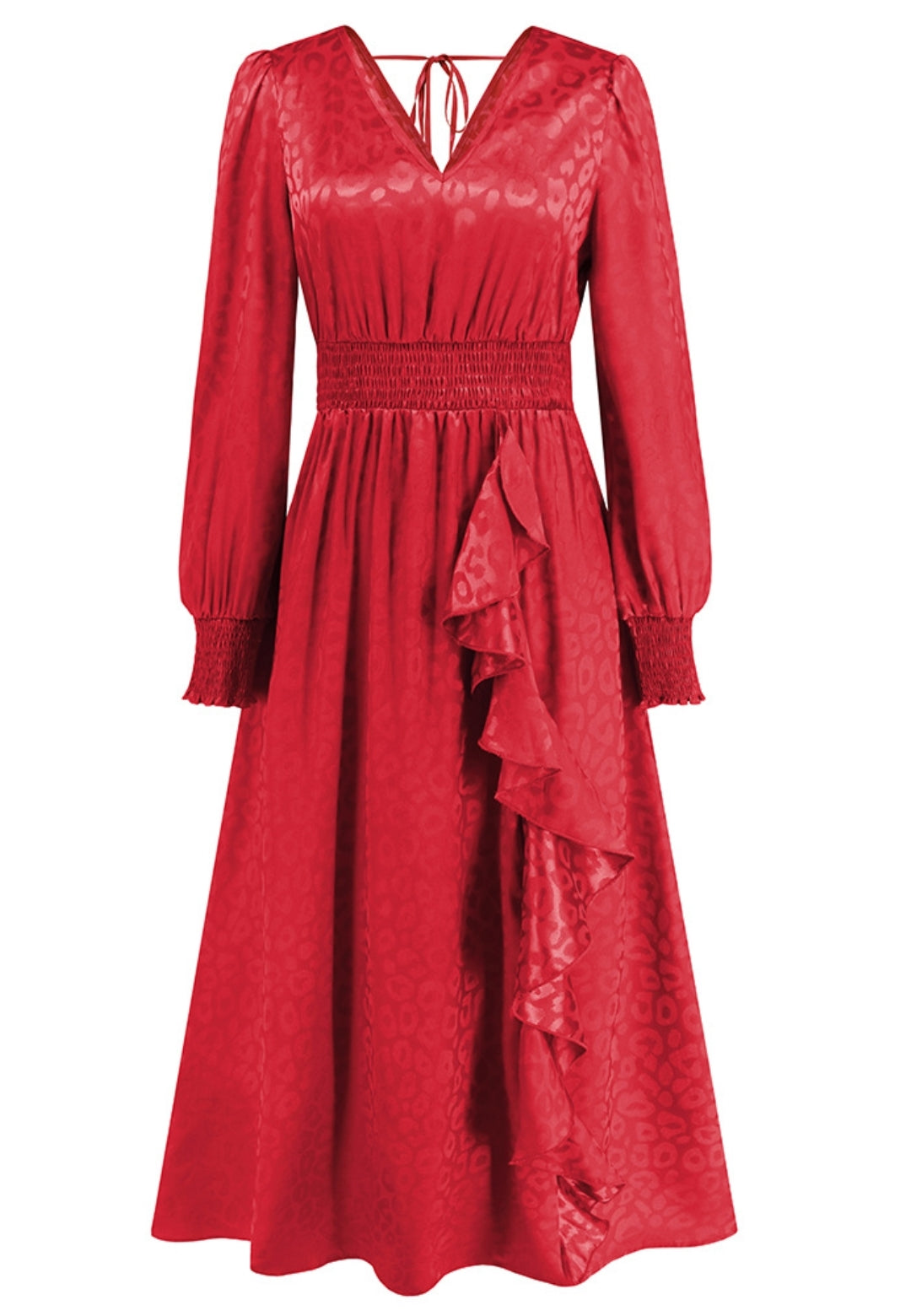 Leopard Print Ruffle Detail Satin Dress