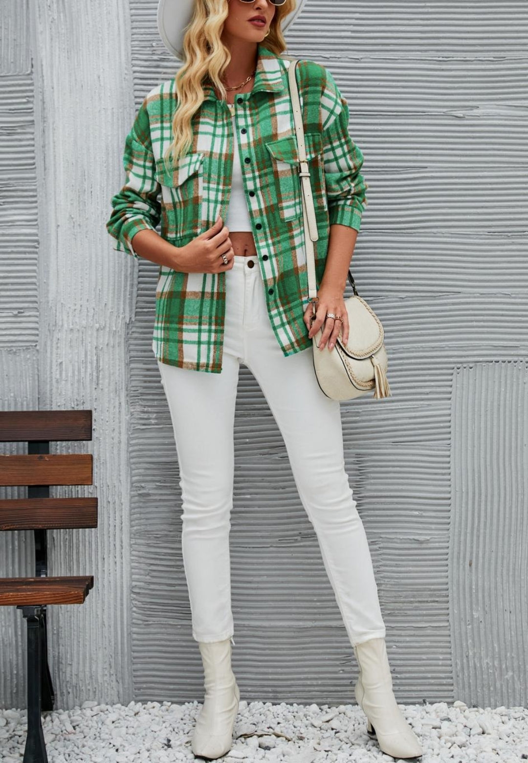 Plaid Pattern Textured Button Shirt