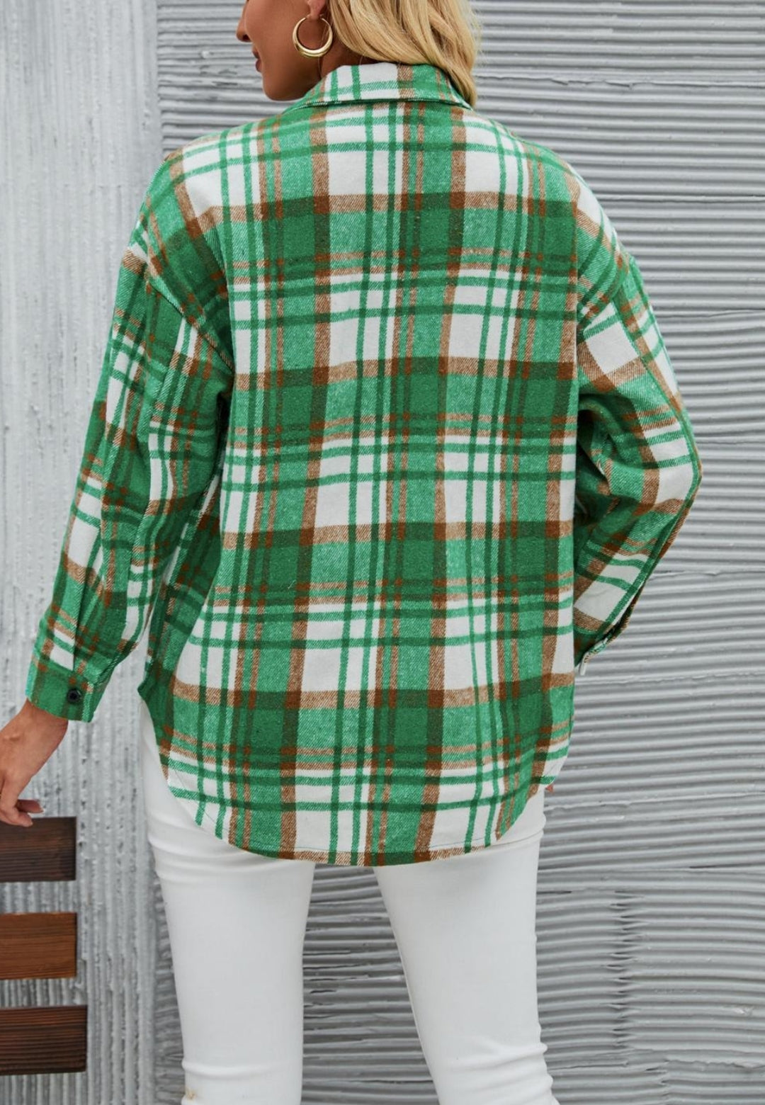 Plaid Pattern Textured Button Shirt