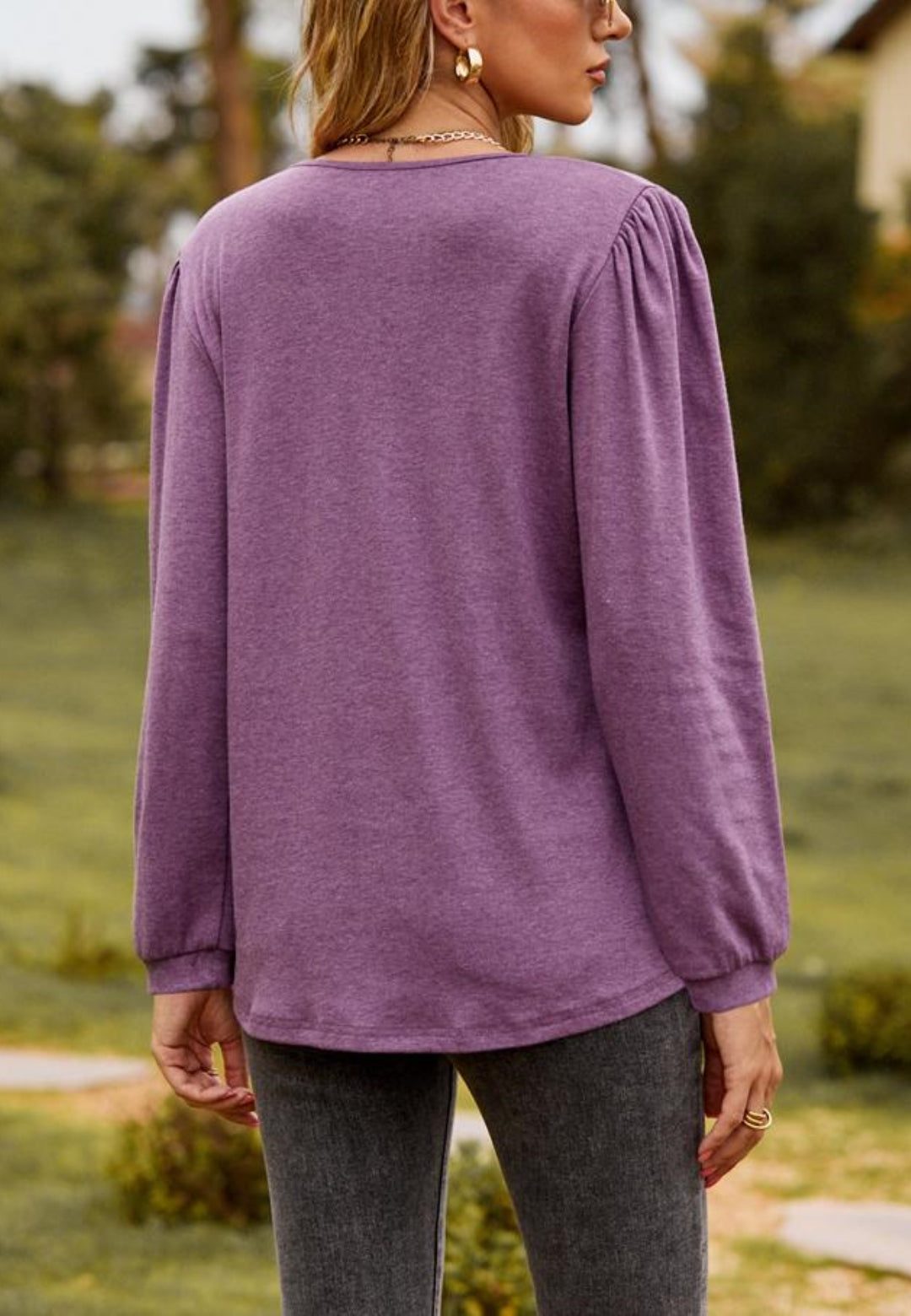 Split V Neck Ruffle Henley Top