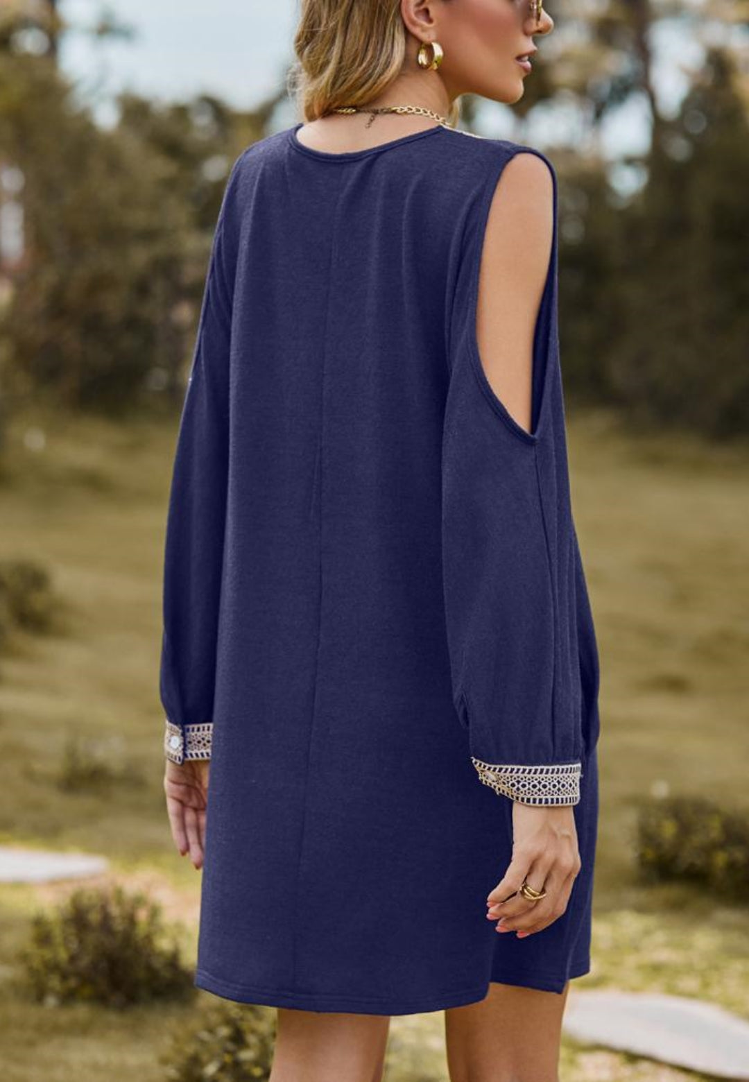 Crochet V Neck Cold Shoulder Dress
