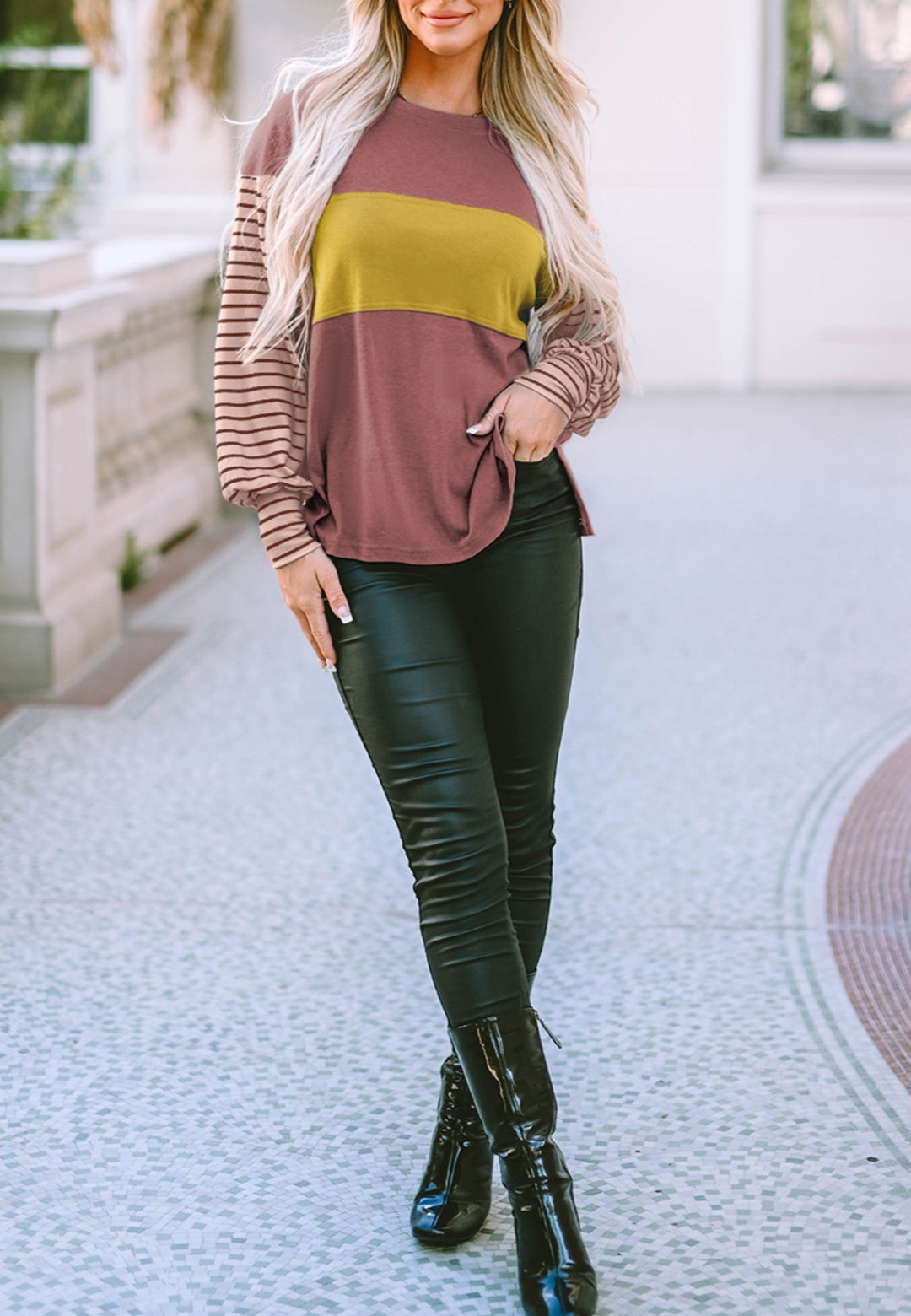 Color Block Striped Long Sleeve Sweater