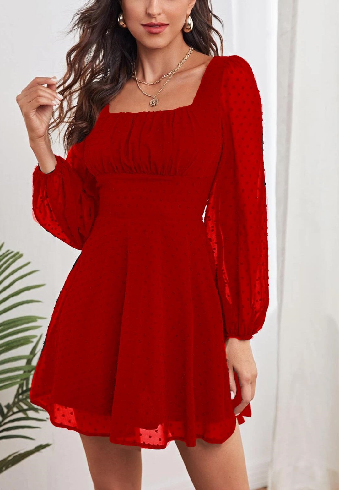 Square Neck Ruched Bust Dress
