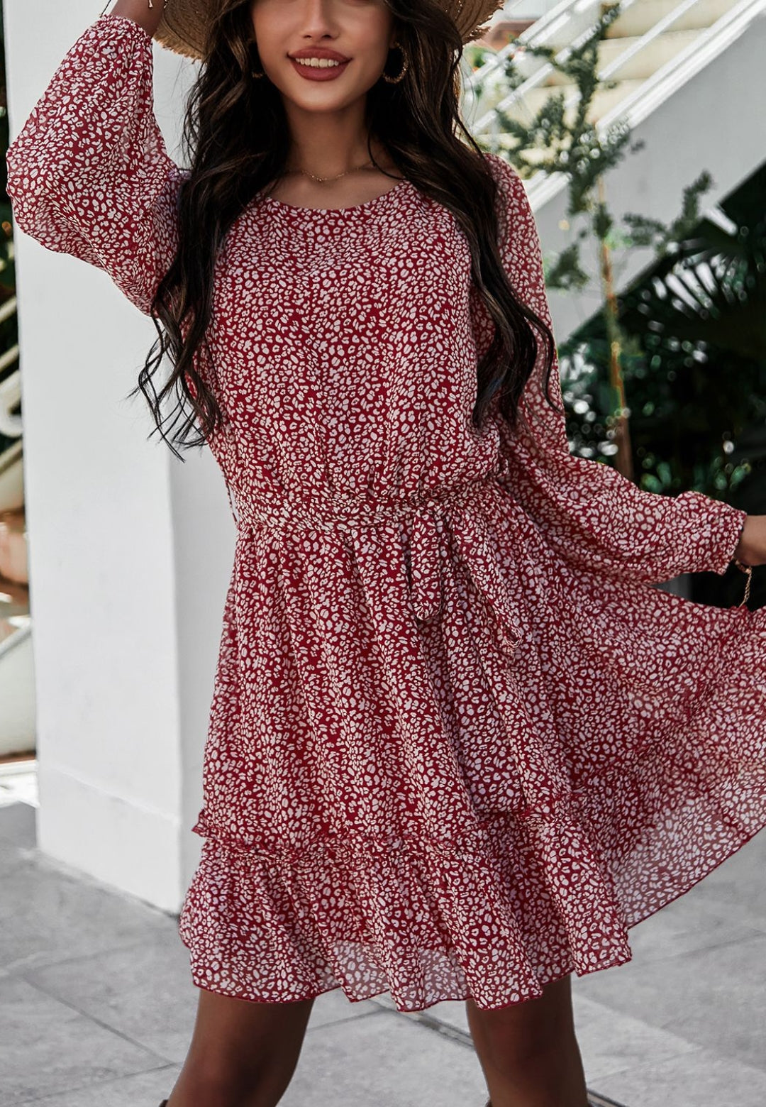 Tie Waist Leopard Print Dress
