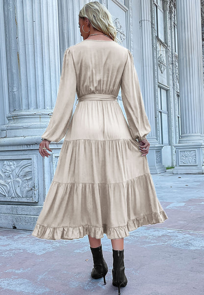 Button Detail Tiered Midi Dress