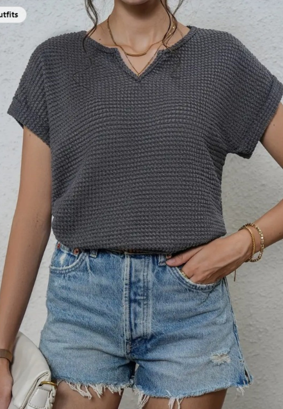 Split V Neck Textured Net Shirt