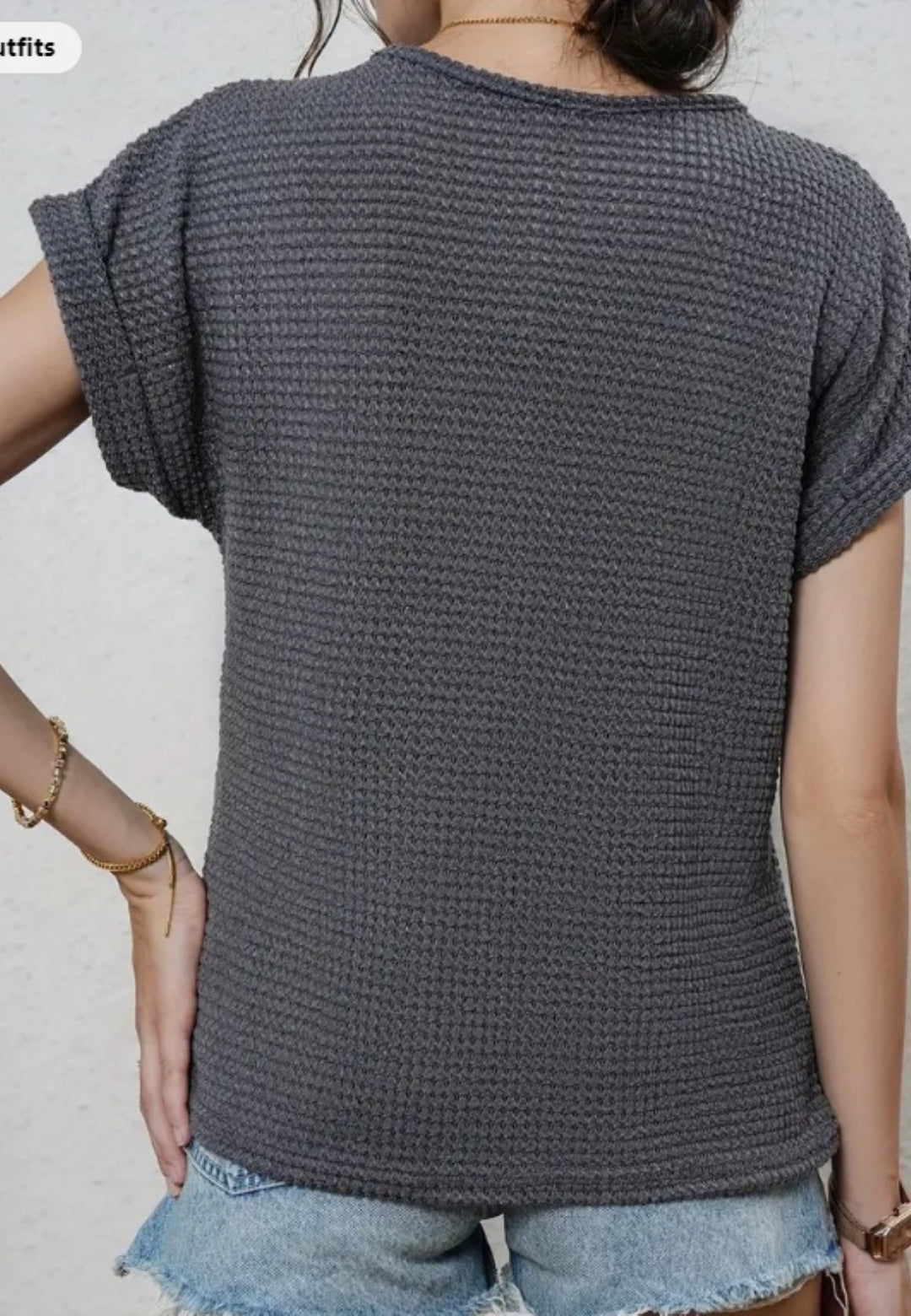 Split V Neck Textured Net Shirt