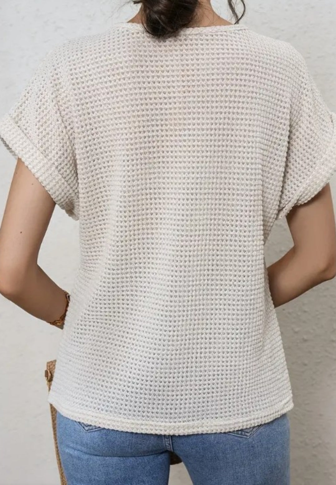 Split V Neck Textured Net Shirt