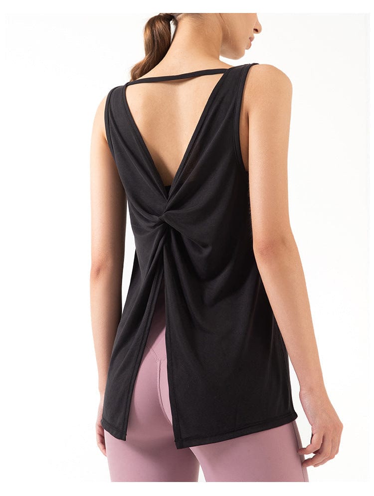 Sleeveless Open Back Split Twist Tank