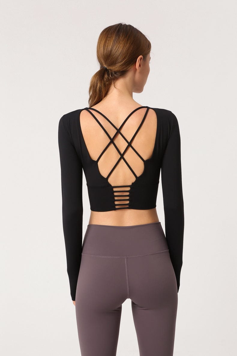 Long Sleeve Fitted Sport Shirt with Open Criss Cross Back