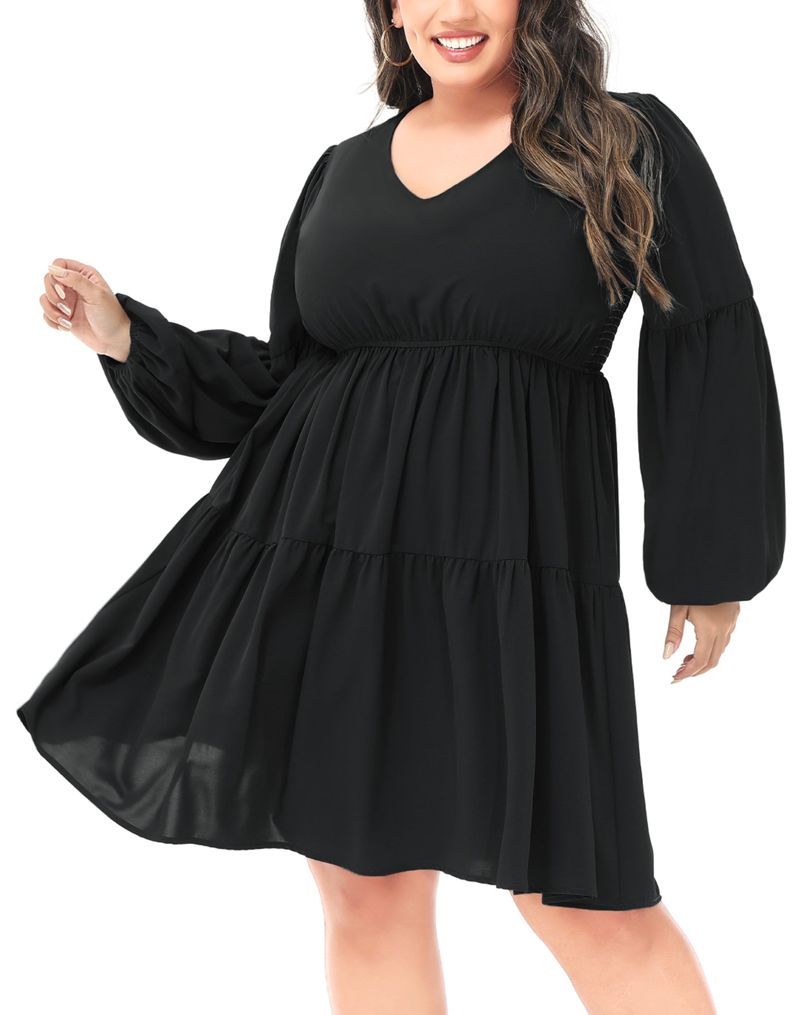 Anna-Kaci Women's Plus Size Tunic Dress V Neck Long Sleeve Smocked Casual Loose Flowy Swing Shift Dresses, Black / Plus-2X-16W-18W Anna-Kaci Women's Plus Size Tunic Dress V Neck Long Sleeve Smocked Casual Loose Flowy Swing Shift Dresses, Black / Plus-2X-16W-18W