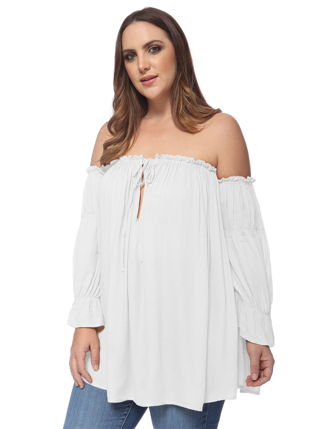 Blusa campesina con hombros descubiertos y talla grande