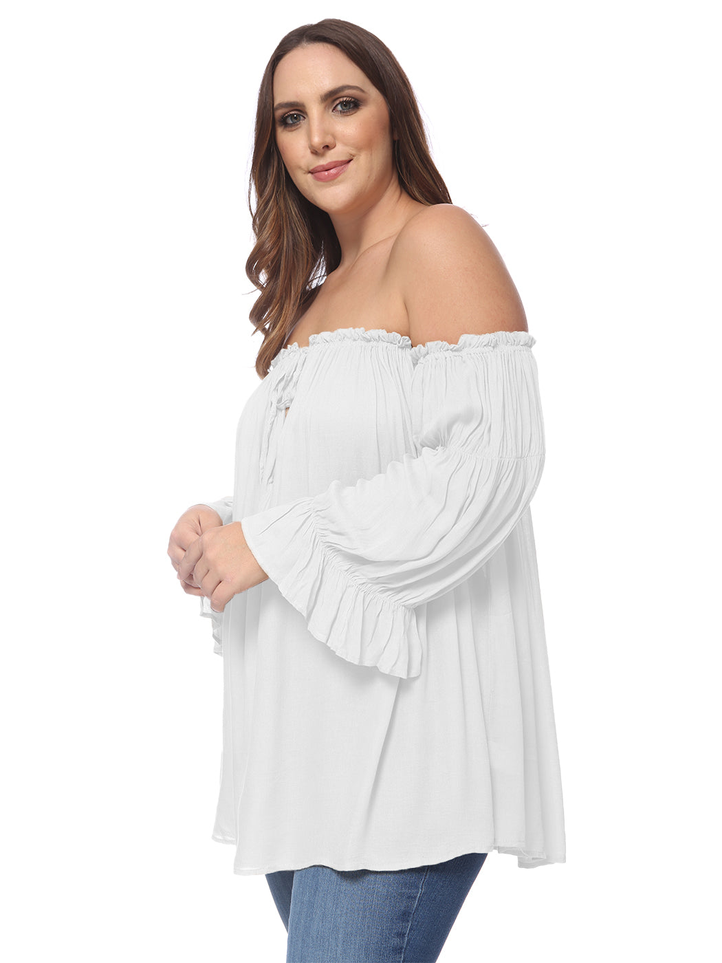 Blusa campesina con hombros descubiertos y talla grande