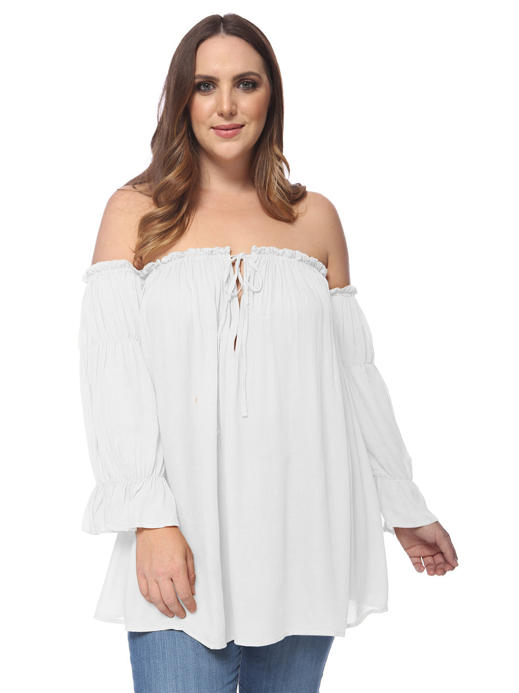 Blusa campesina con hombros descubiertos y talla grande