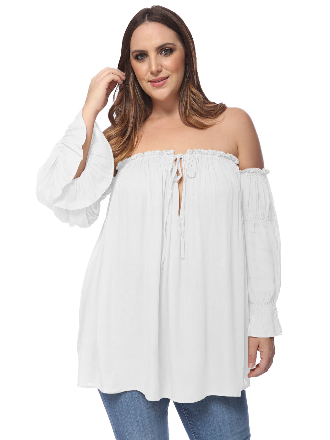 Blusa campesina con hombros descubiertos y talla grande