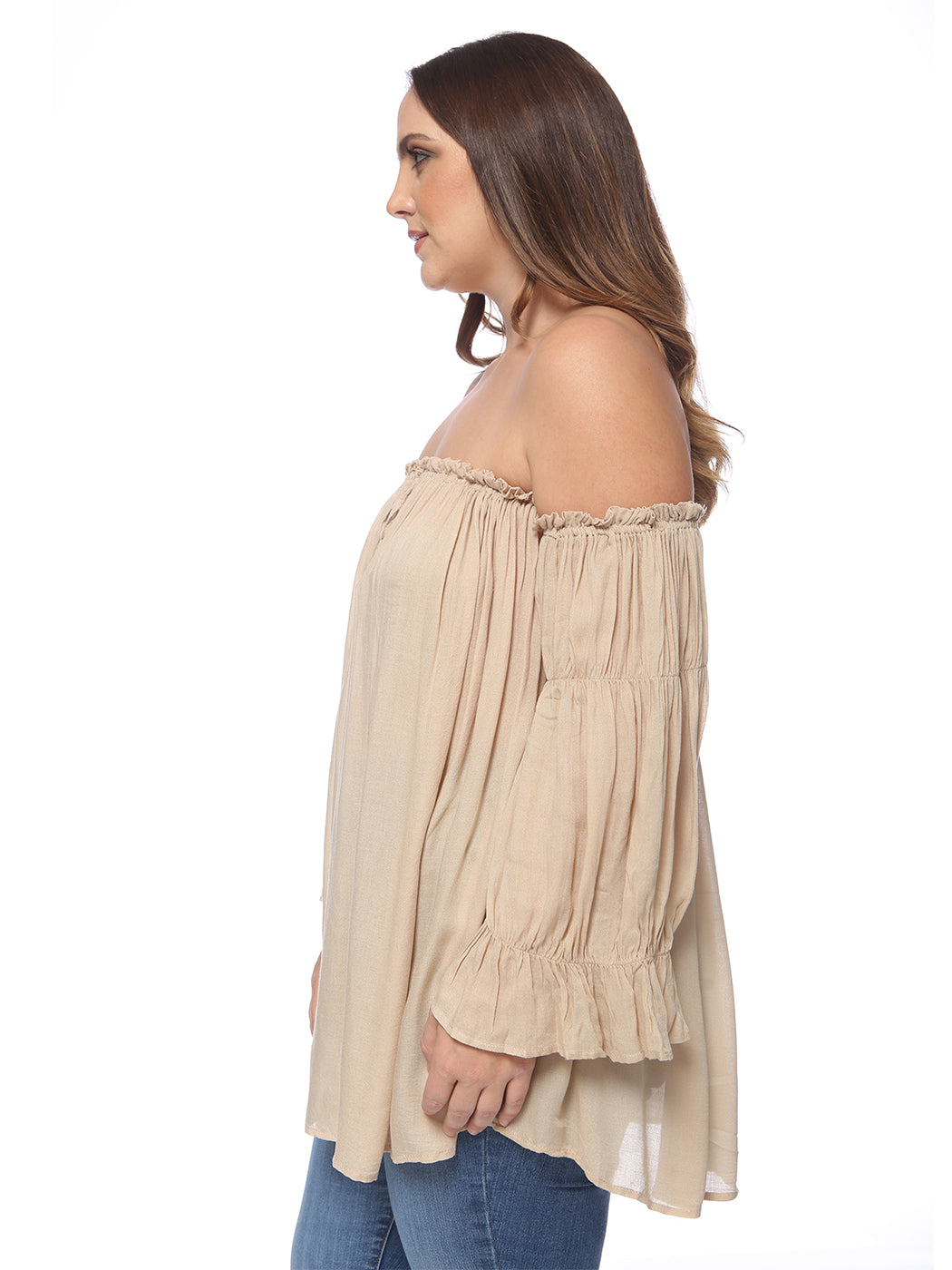 Blusa campesina con hombros descubiertos y talla grande
