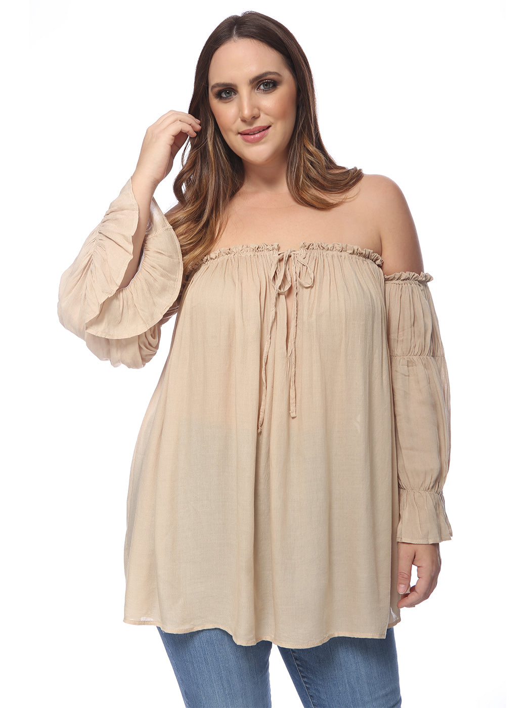 Blusa campesina con hombros descubiertos y talla grande