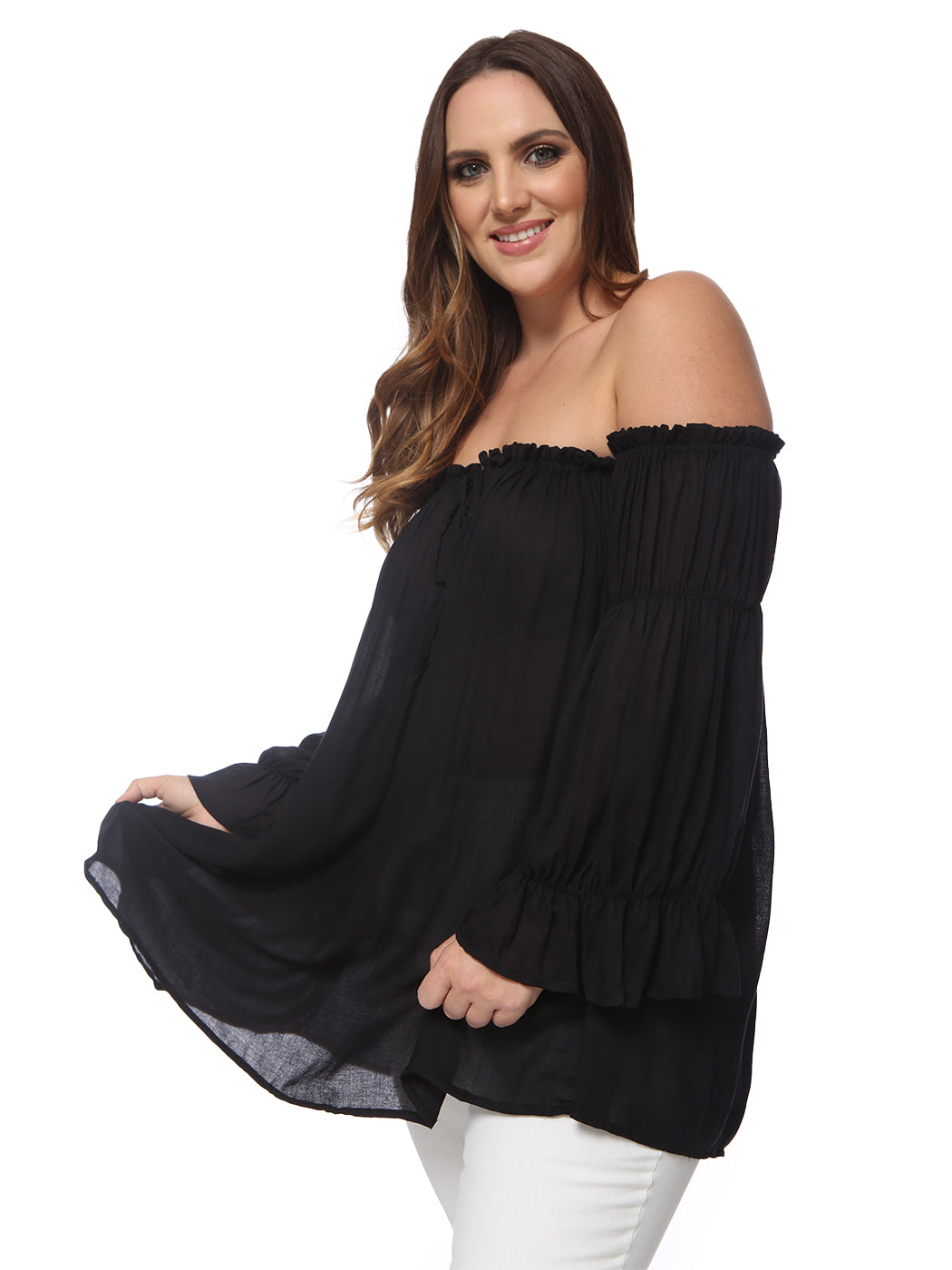Blusa campesina con hombros descubiertos y talla grande