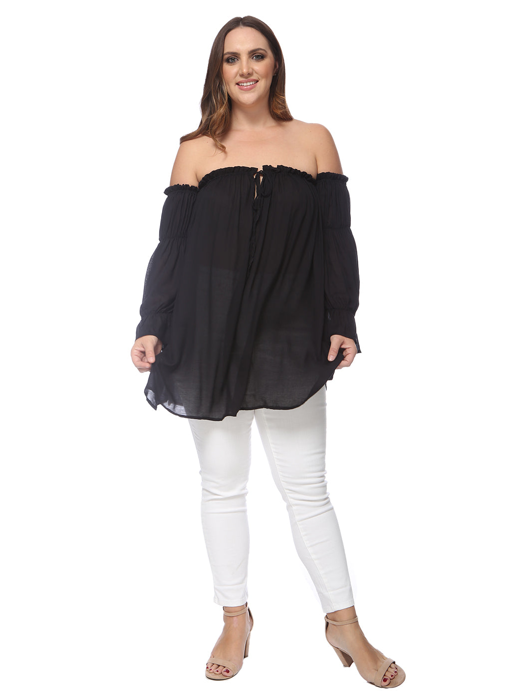 Blusa campesina con hombros descubiertos y talla grande