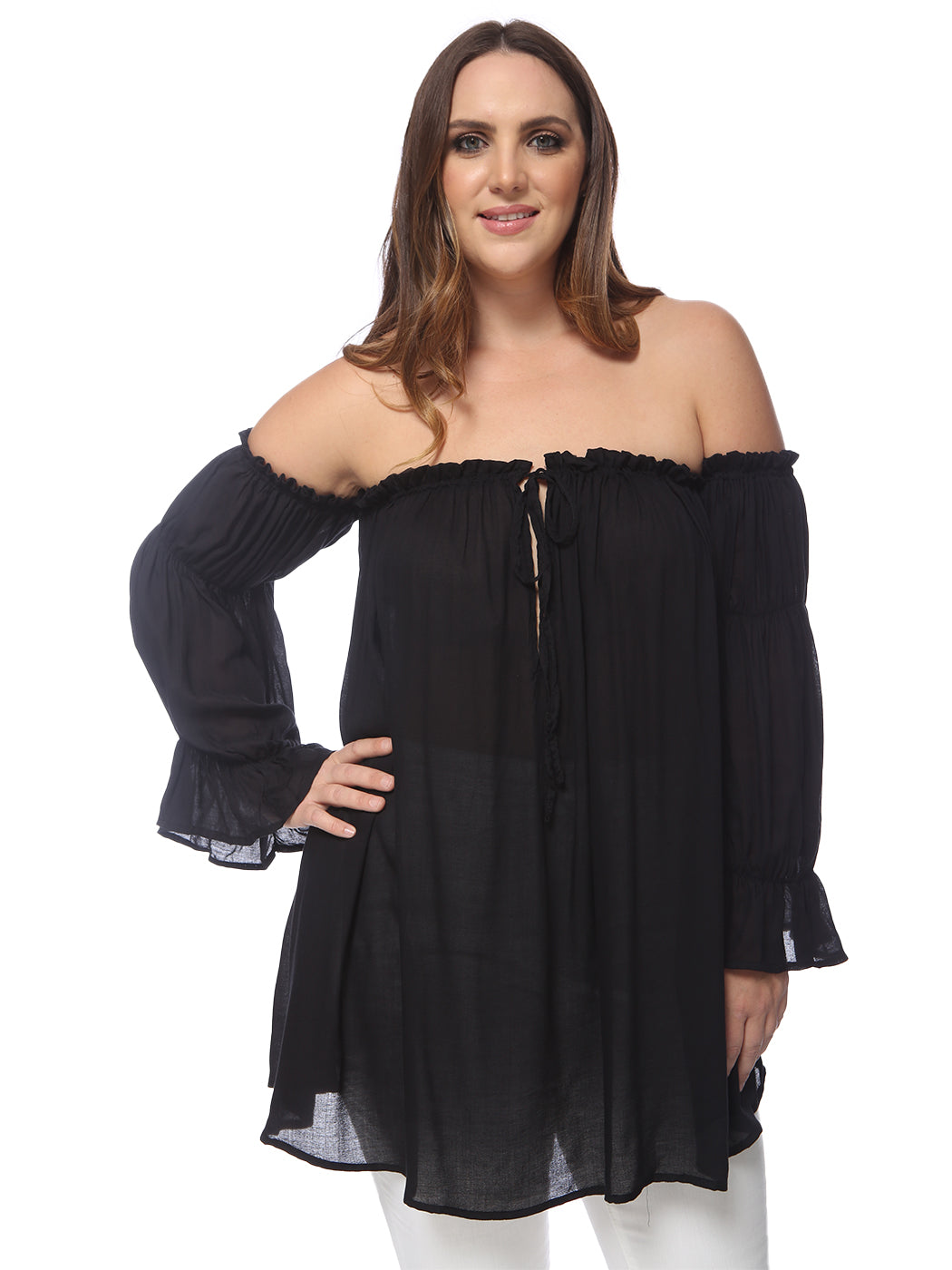 Blusa campesina con hombros descubiertos y talla grande
