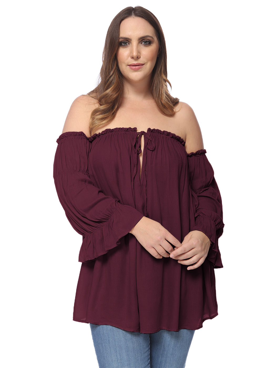 Blusa campesina con hombros descubiertos y talla grande