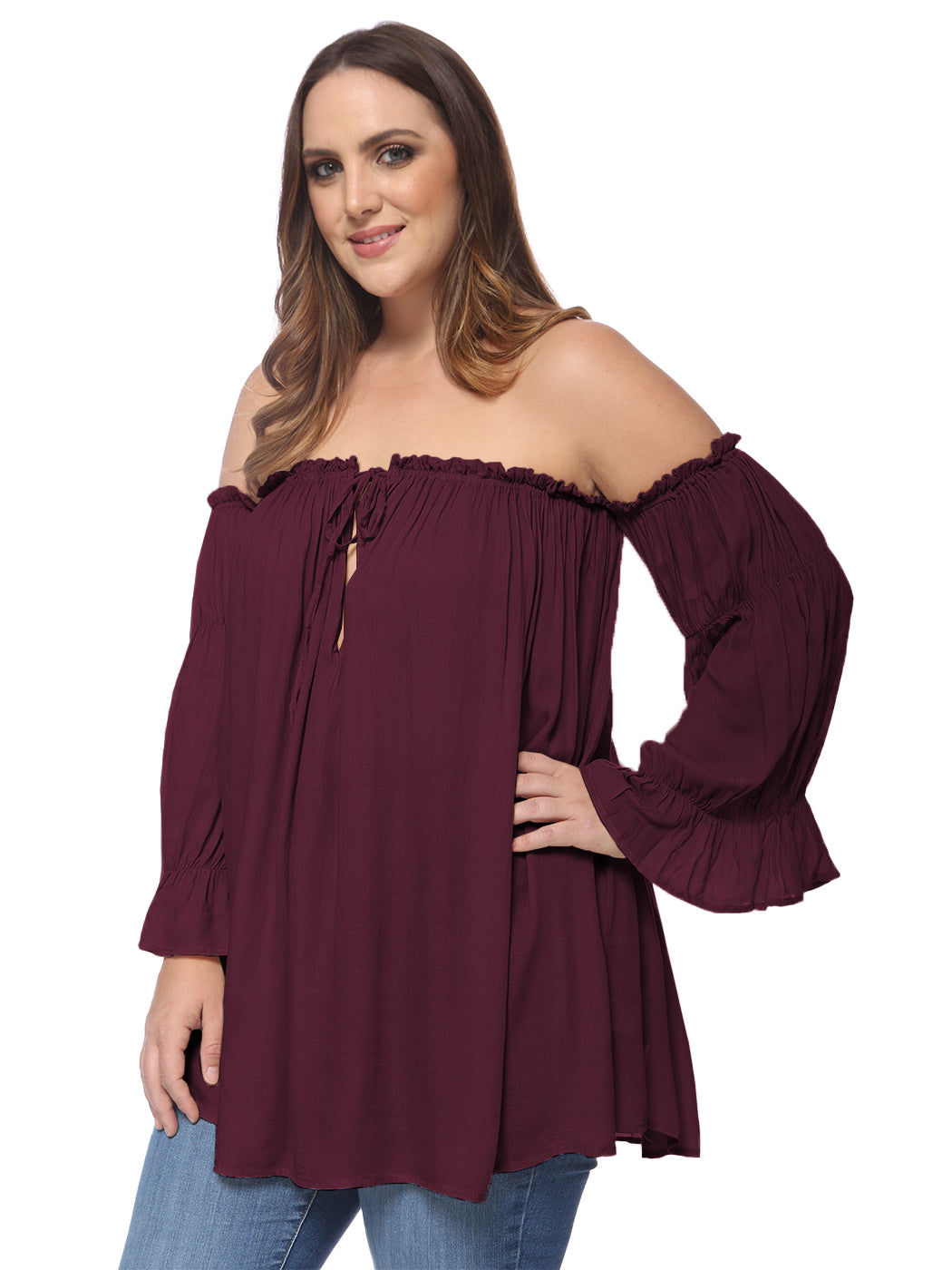 Blusa campesina con hombros descubiertos y talla grande