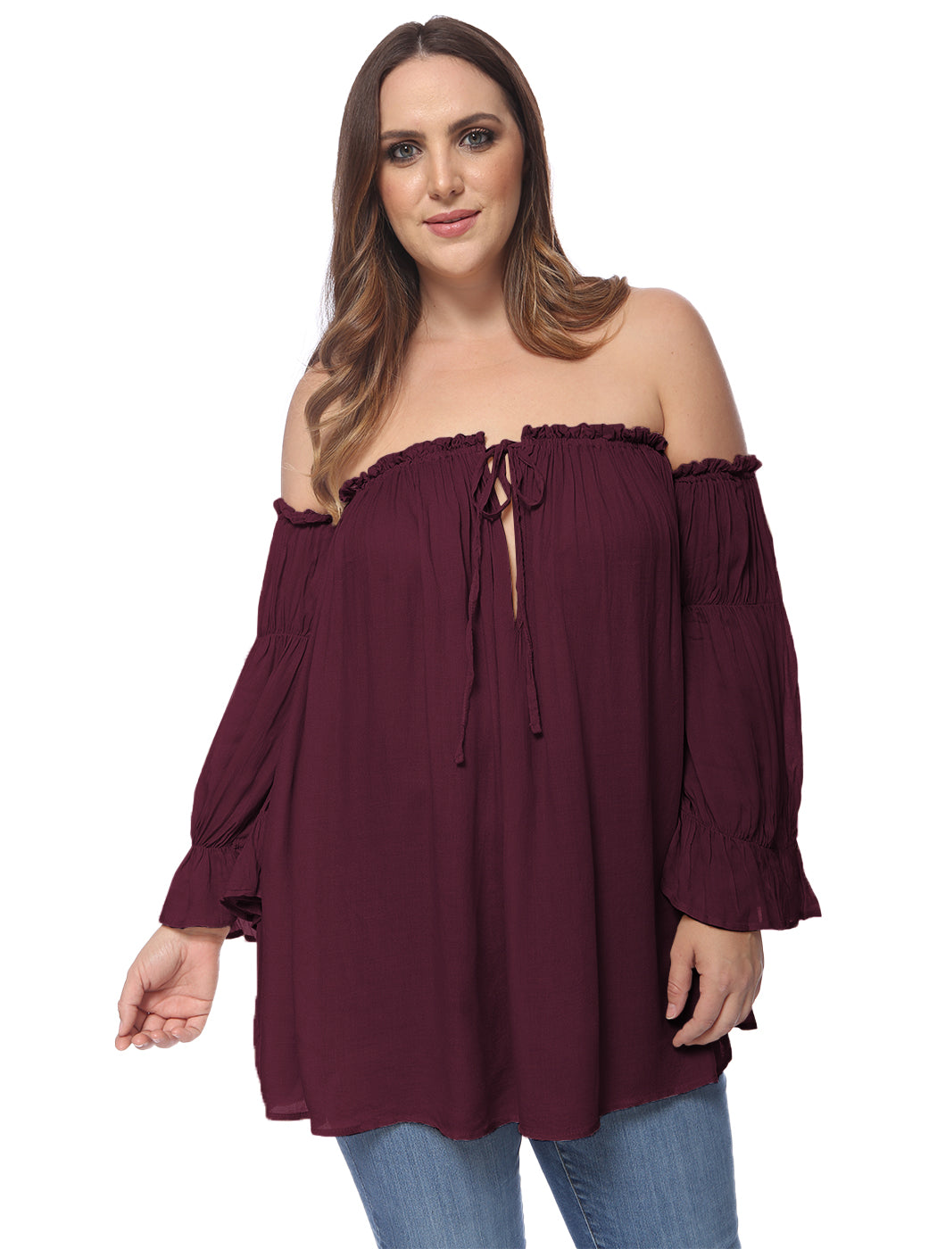 Blusa campesina con hombros descubiertos y talla grande