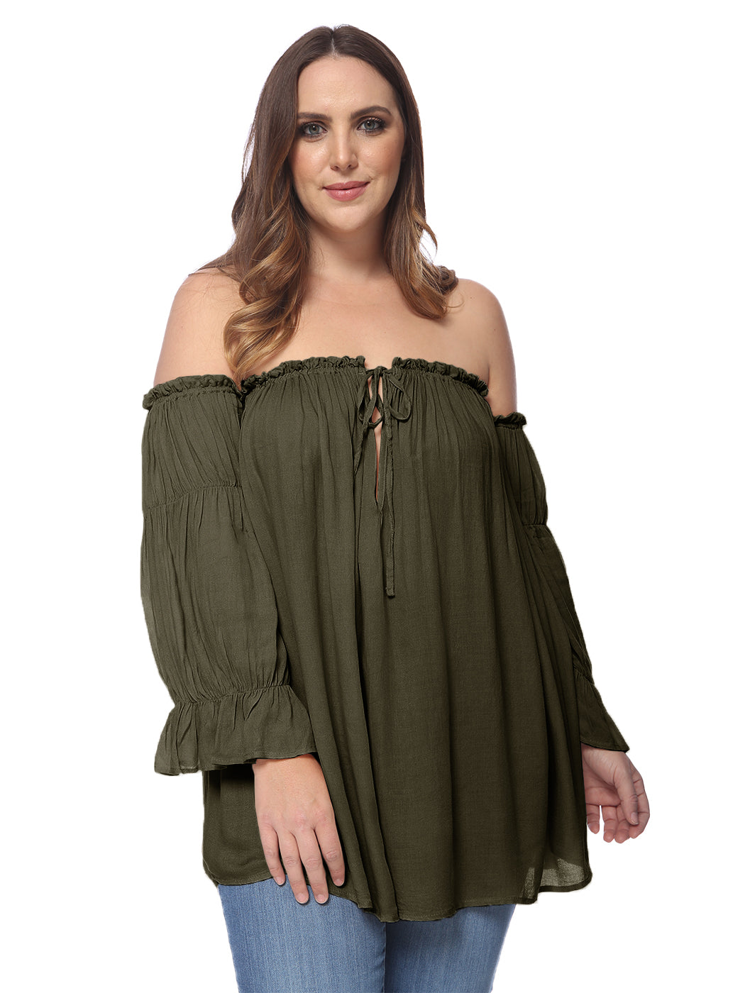 Blusa campesina con hombros descubiertos y talla grande