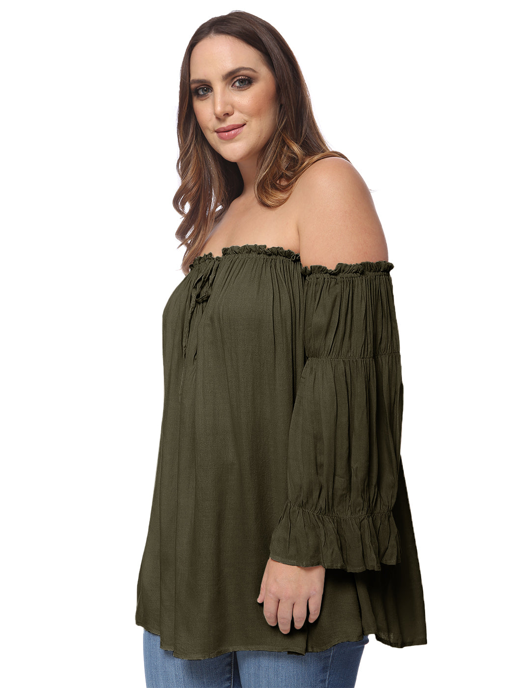 Blusa campesina con hombros descubiertos y talla grande