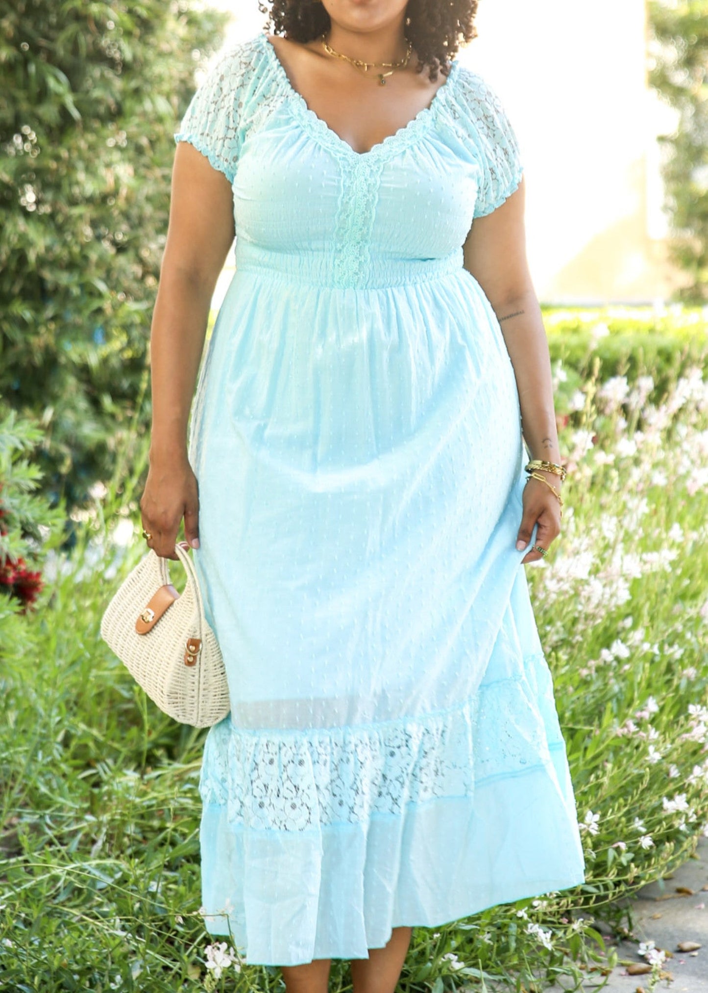 Anna-Kaci Plus Size Renaissance Peasant Medieval Maiden Boho Inspired short Sleeve Lace Flower Trim Dress