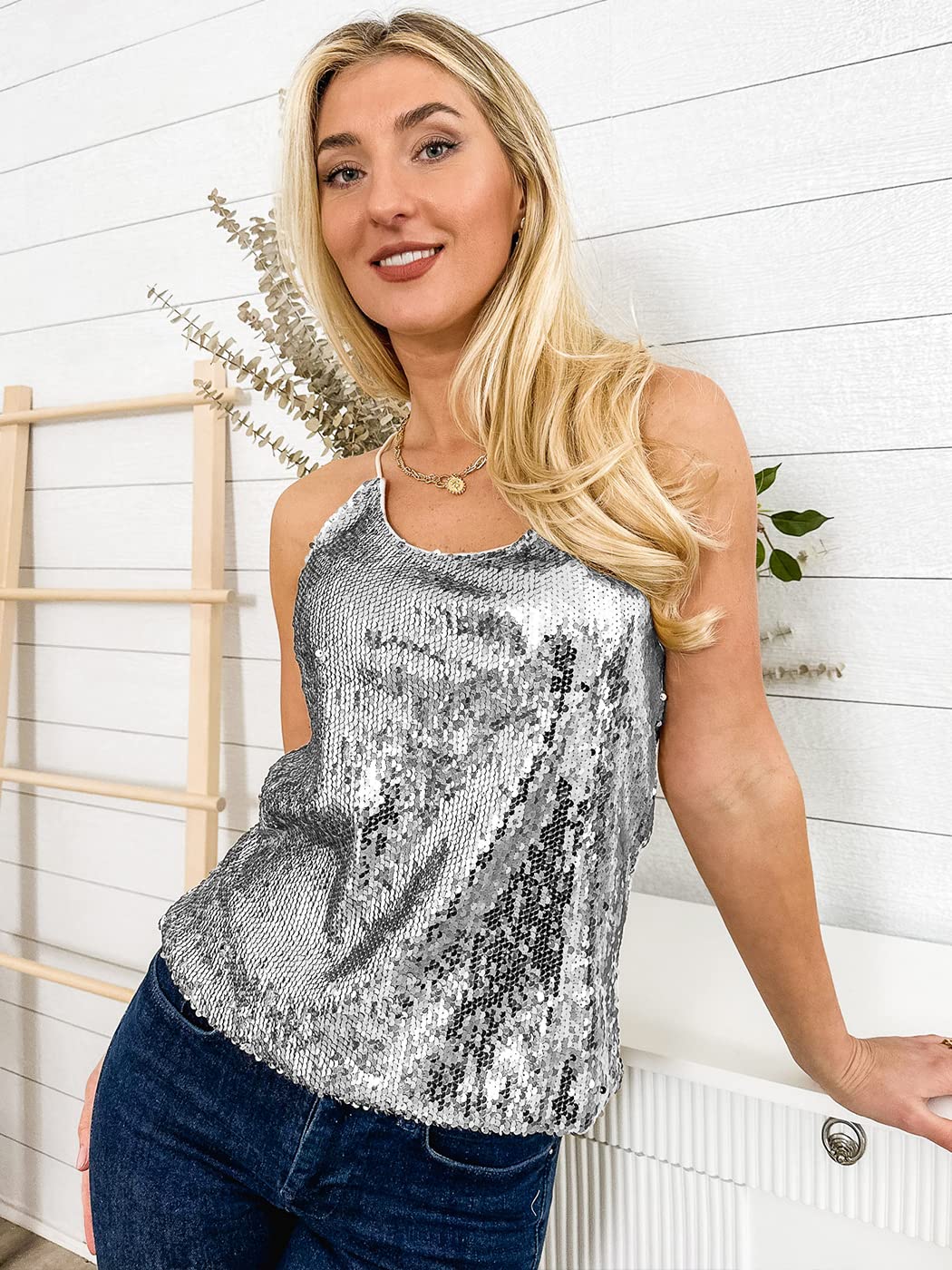 Shimmering Spaghetti Strap Tank