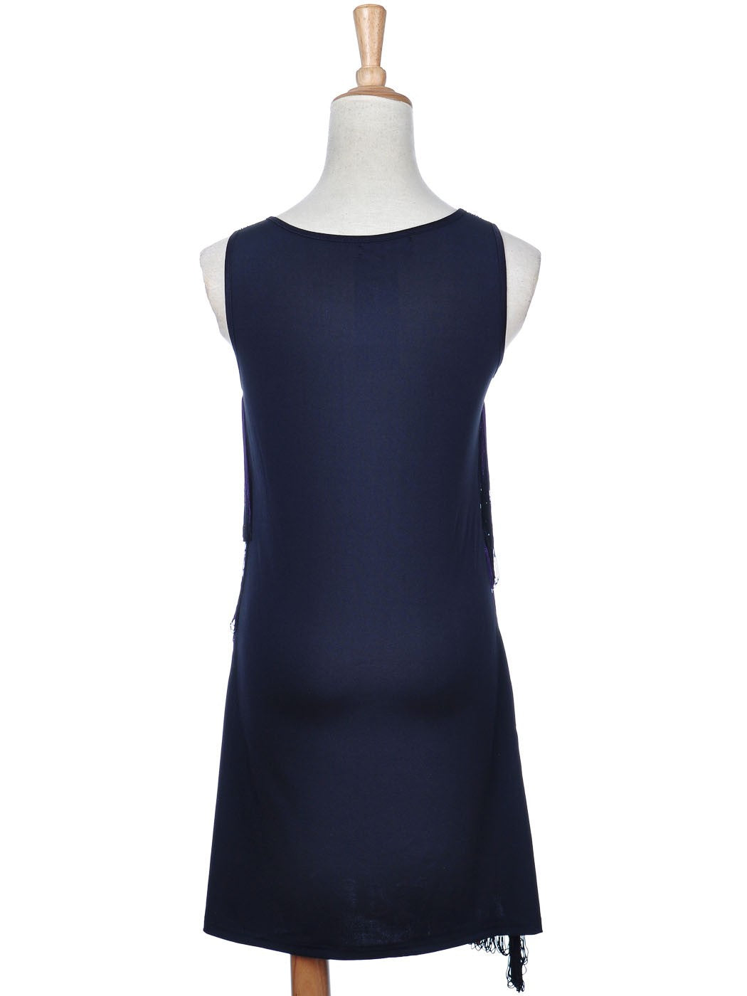 Vestido sin mangas con escote redondo y flecos teñidos en morado y negro para mujer