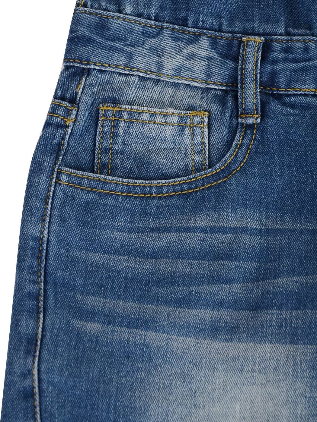 Distressed Denim Short Overalls