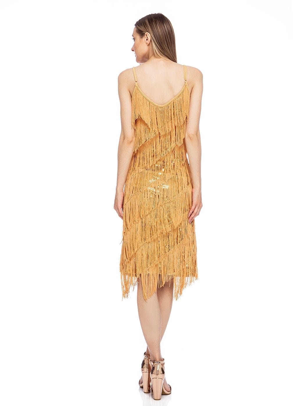 Vestido midi estilo flapper con flecos y lentejuelas