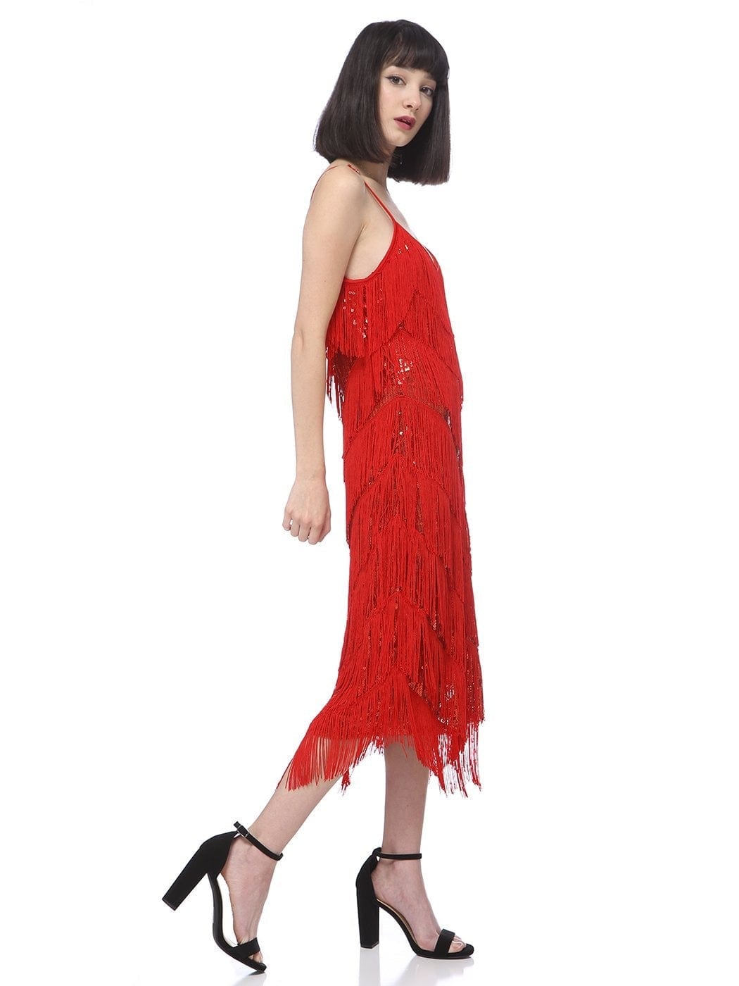 Vestido midi estilo flapper con flecos y lentejuelas