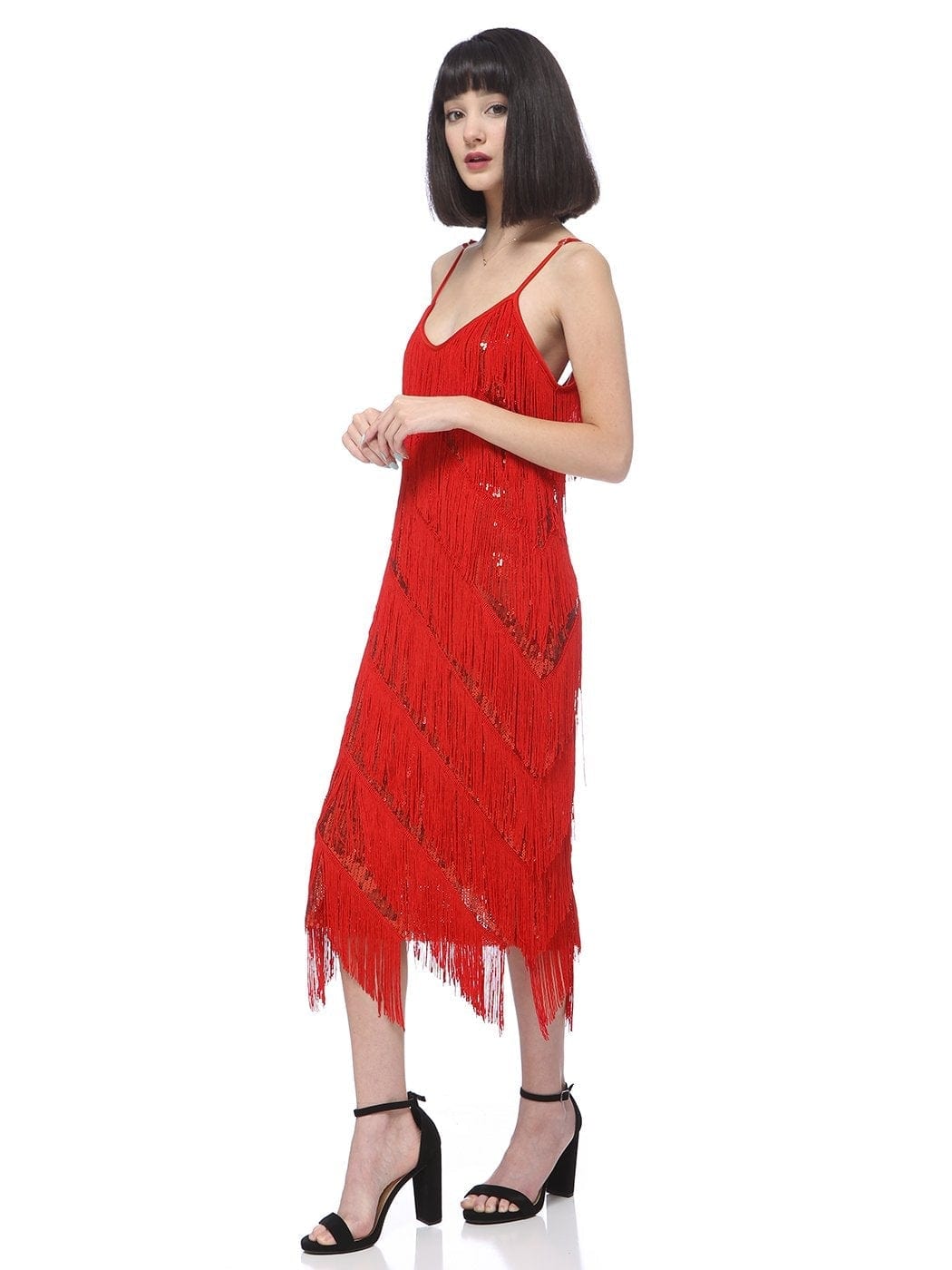 Vestido midi estilo flapper con flecos y lentejuelas