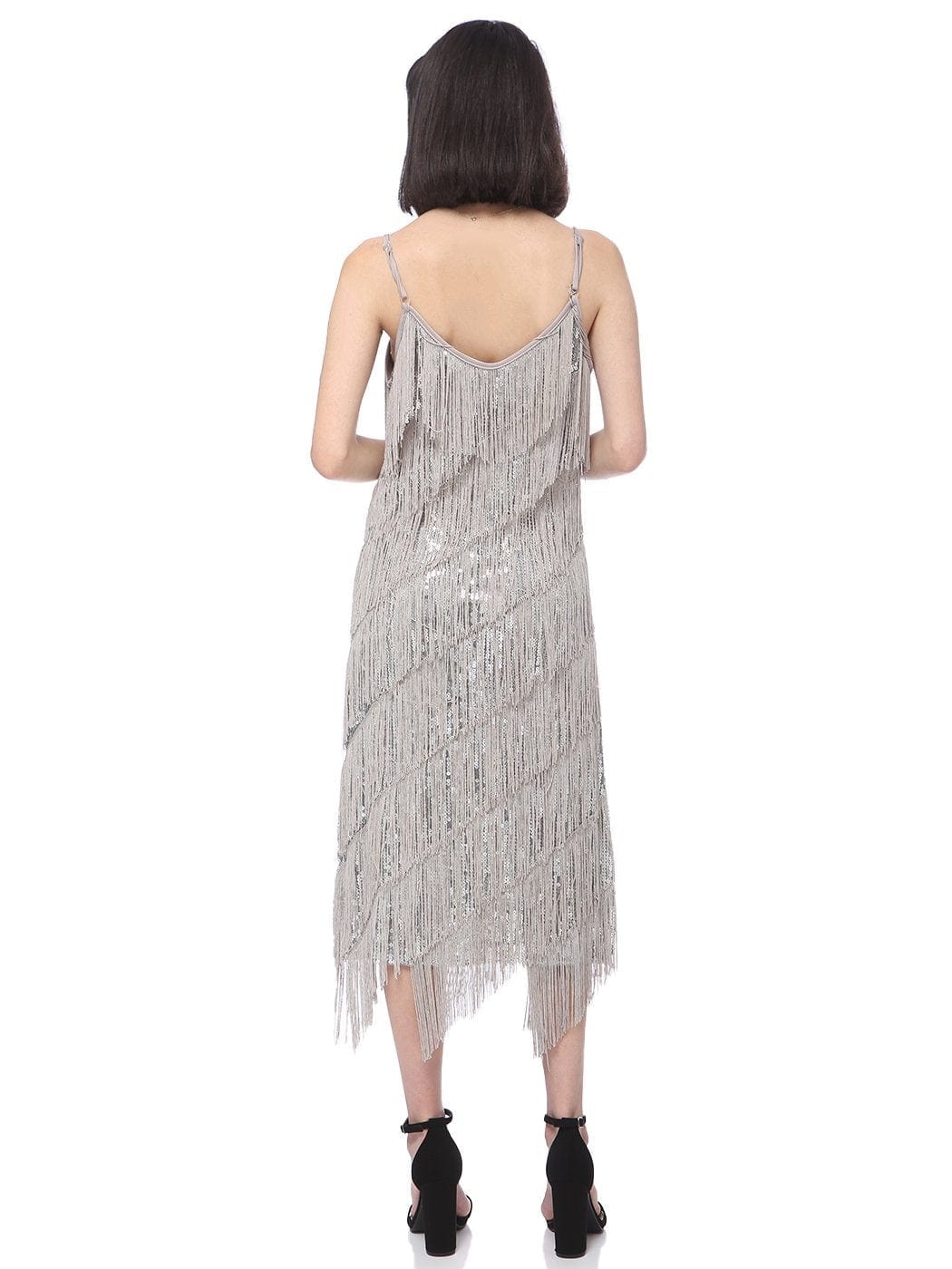 Vestido midi estilo flapper con flecos y lentejuelas