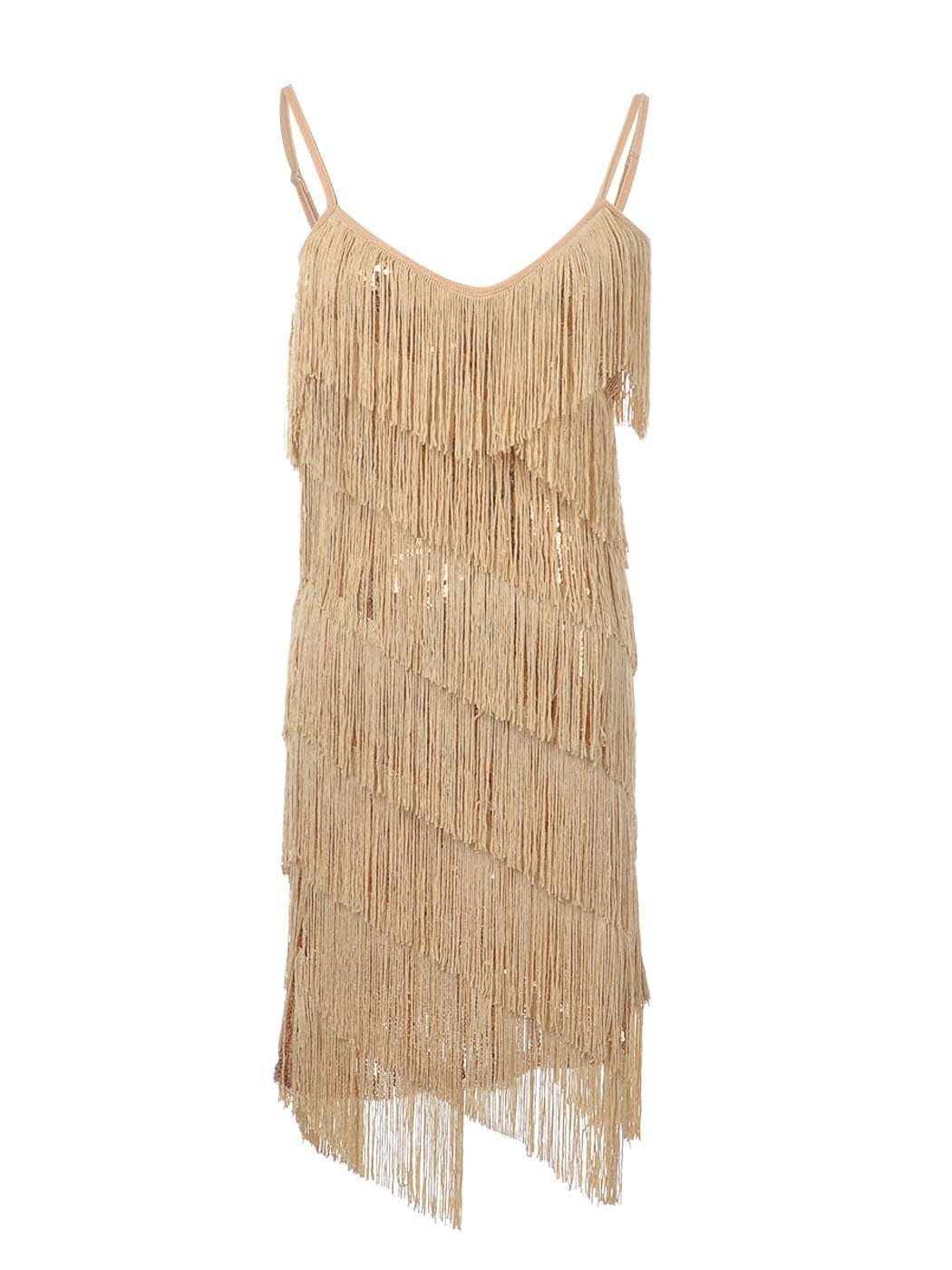 Vestido midi estilo flapper con flecos y lentejuelas