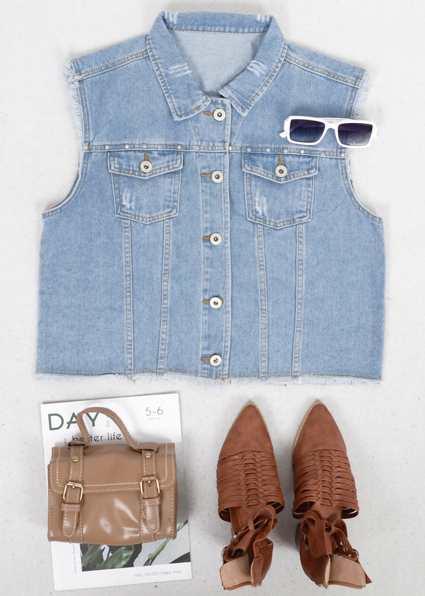 Cotton Denim Cropped Vest