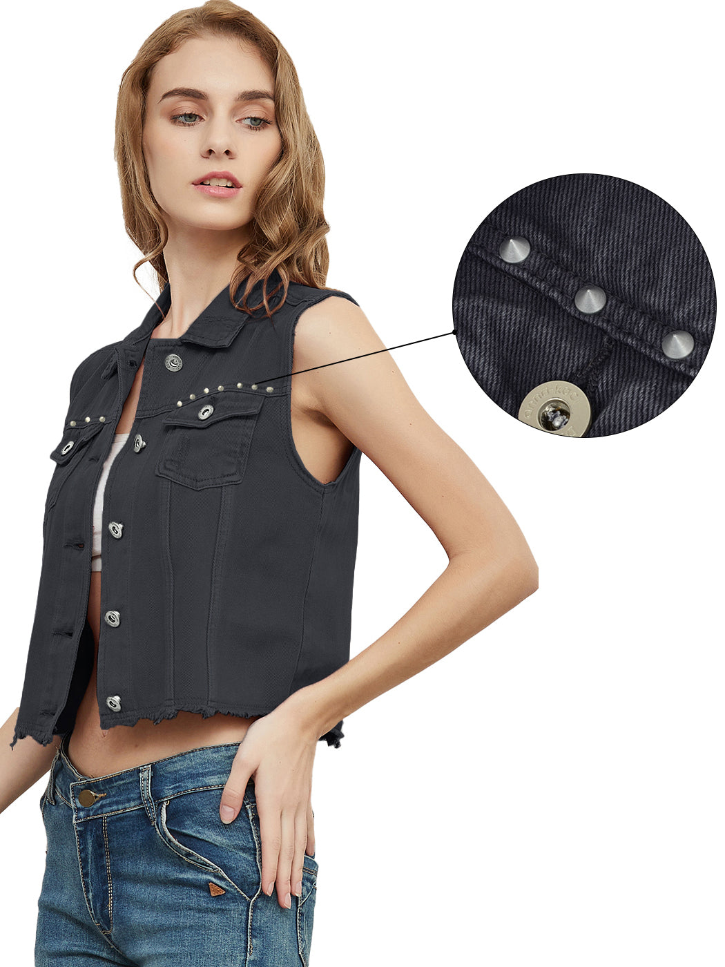 Cotton Denim Cropped Vest